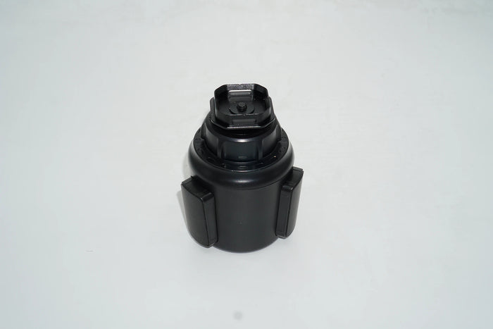 Upright Zefra cup holder fan mount showing its quick-release plate.