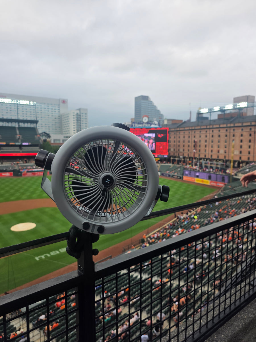 MistOne mounted to a rail overlooking a baseball field.